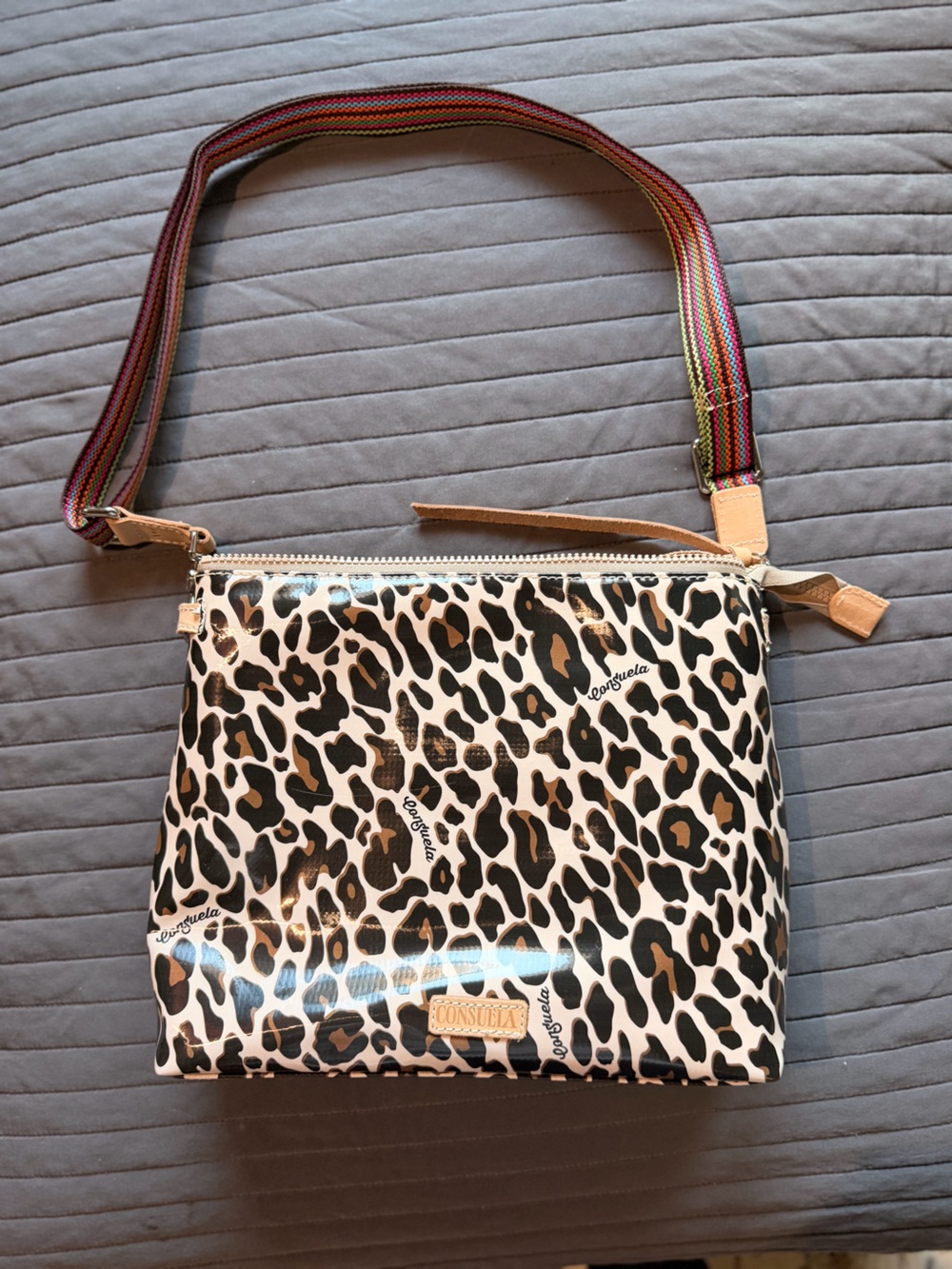 Consuela Leopard Print Crossbody with Multicolor Woven Strap